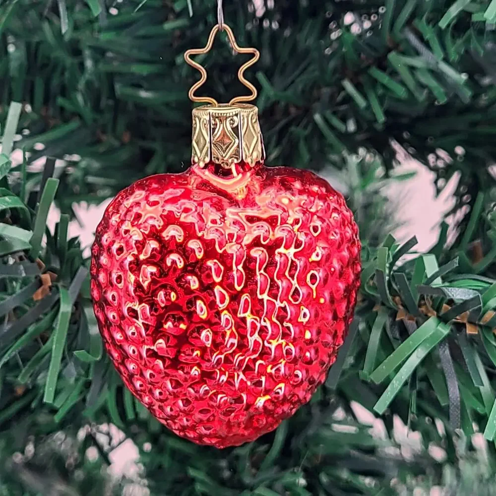 Inge Glas German Blown Glass Ornament Red Heart Strawberry Old World Christmas
